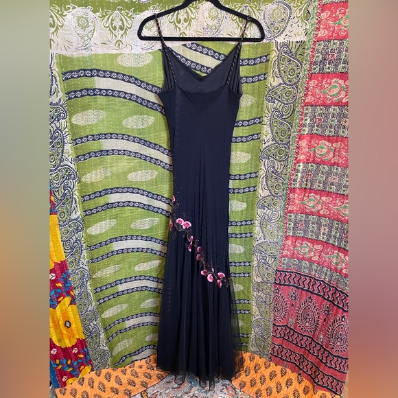 Y2K Xscape Black/ Pink Annabella Silk Beaded Floral Mermaid Maxi Dress Size 10 - Picture 10 of 16